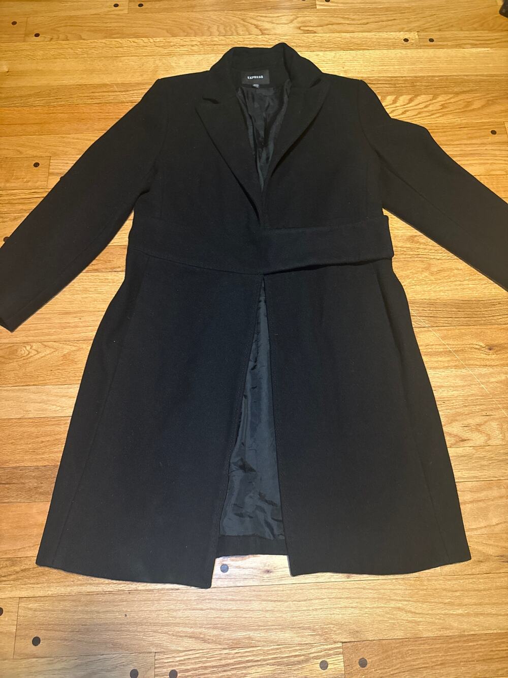 Express Wool Long Coat Womens 13/14 Black Classic Winter Dress Coat